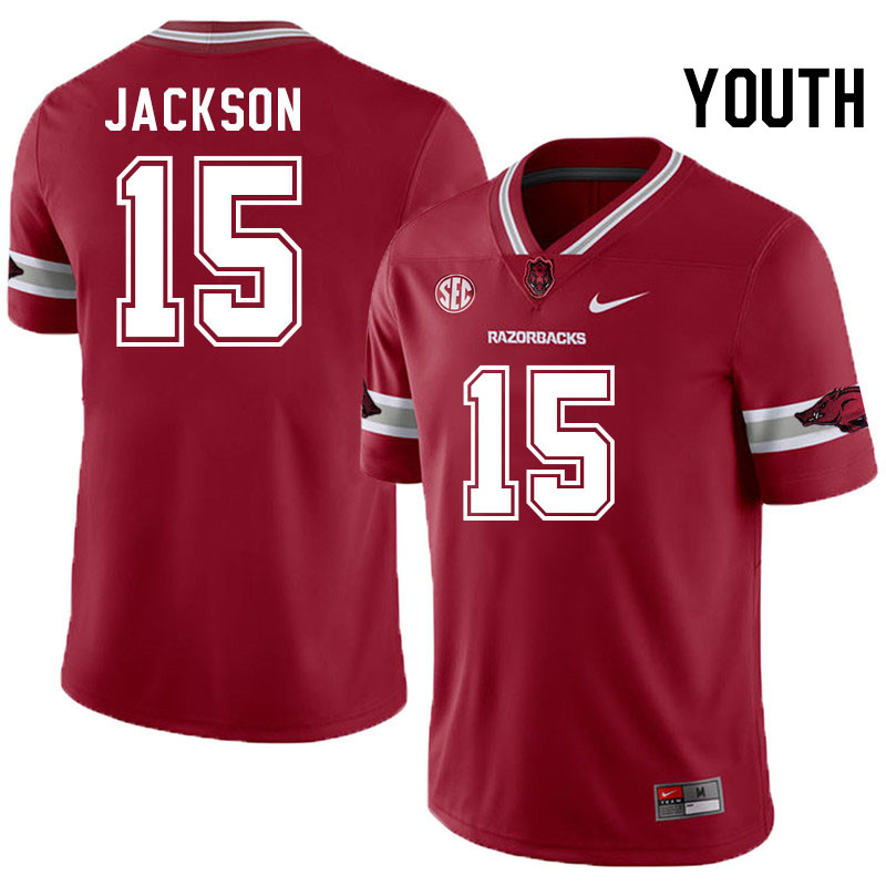 Youth #15 KJ Jackson Arkansas Razorbacks College Football Jerseys Stitched-Alternate Cardinal